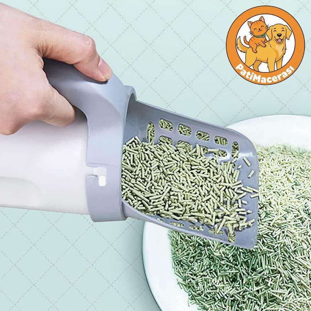 PatiMacerası™ 3'ü 1 Arada Akıllı Hazneli Kedi Kum Küreği (+1 Rulo HEDİYE)