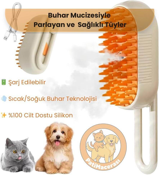 PatiMacerası™ 3’ü 1 Arada Buharlı Pet Spa Tarağı