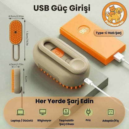PatiMacerası™ 3’ü 1 Arada Buharlı Pet Spa Tarağı